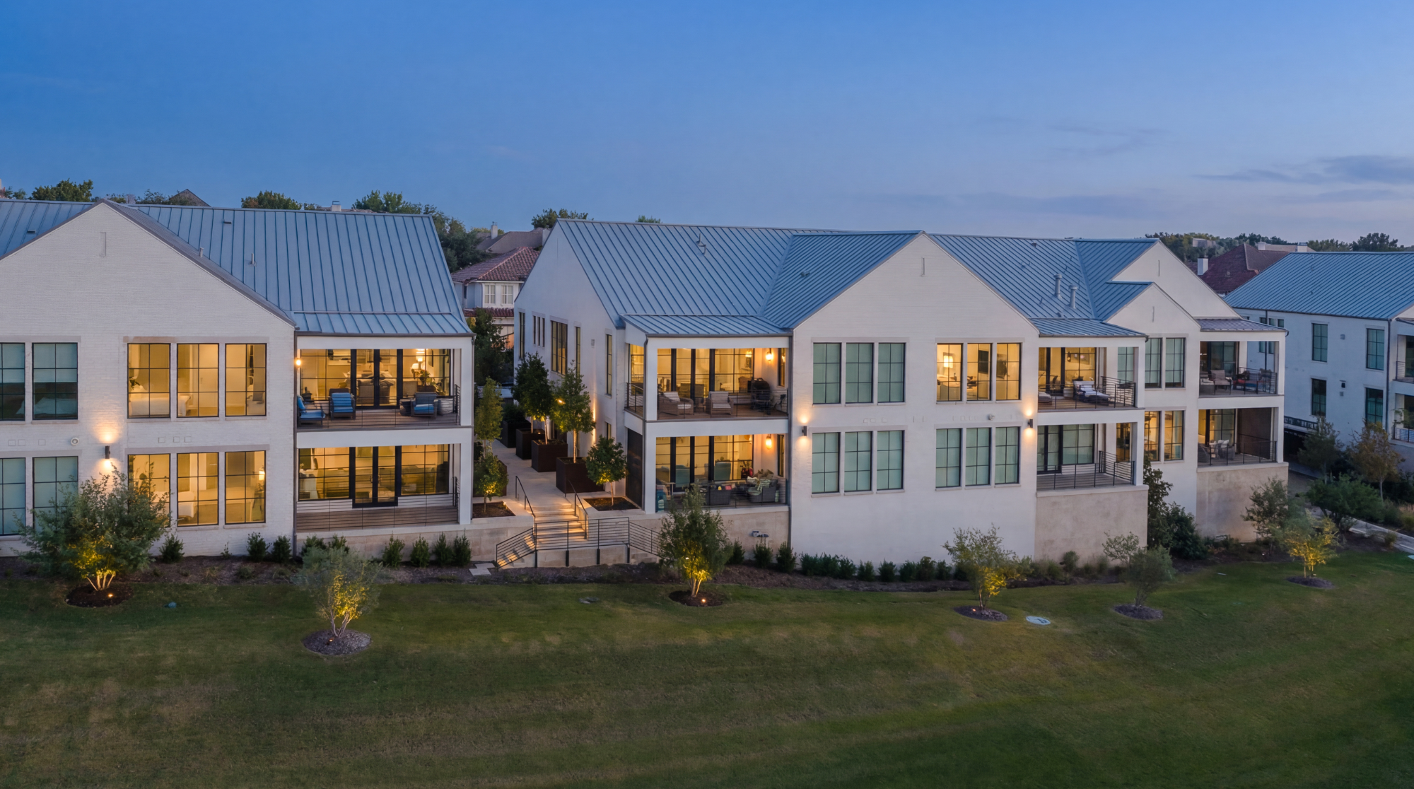 Aerial view of Las Colinas golf course at twilight